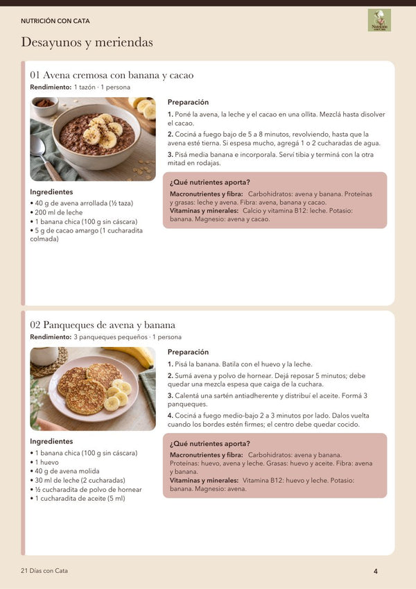 Página del Recetario: desayunos y meriendas